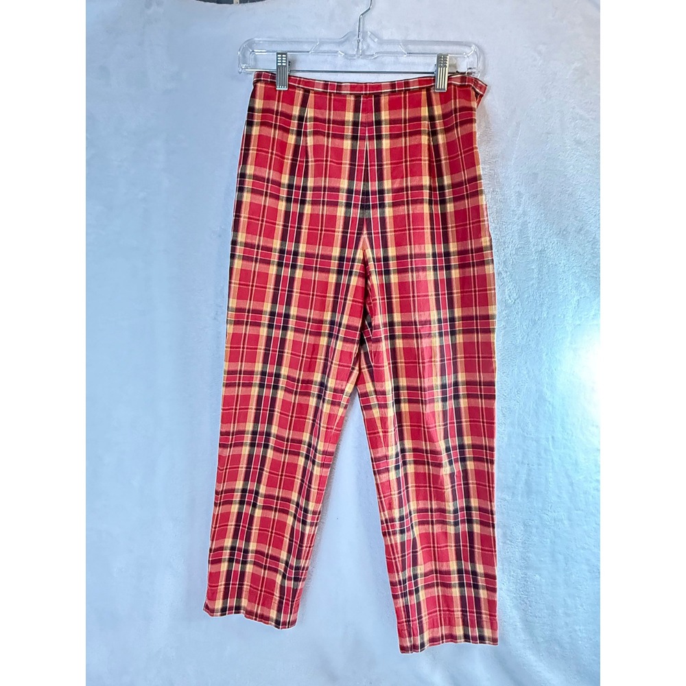 VTG Susan Bristol Petite Plaid Pants Women's‎ 4P Red Tartan Straight Leg Vintage
